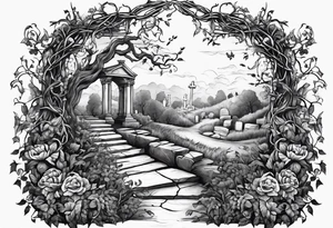 Leafy vines with grave yard tattoo idea