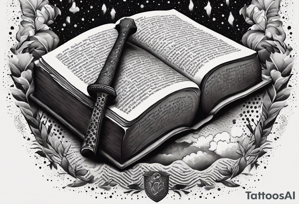 An opened bible with a battle Axe tattoo idea