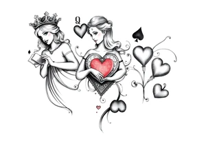 Queen of hearts, 2 of hearts and 4 of hearts playing card tattoo idea