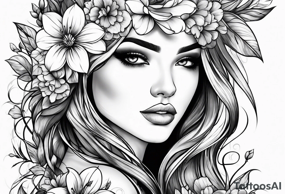 Girl flowers tattoo idea