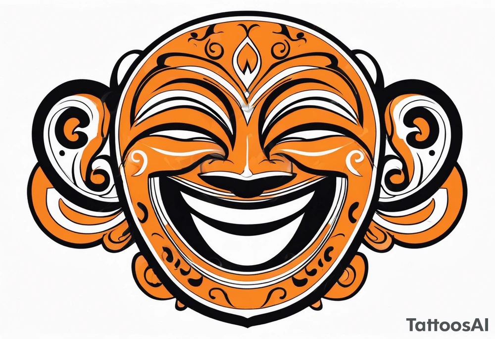Laughing mask that is orange and black simplistic tattoo idea