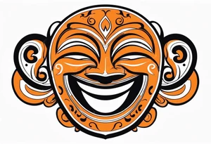 Laughing mask that is orange and black simplistic tattoo idea
