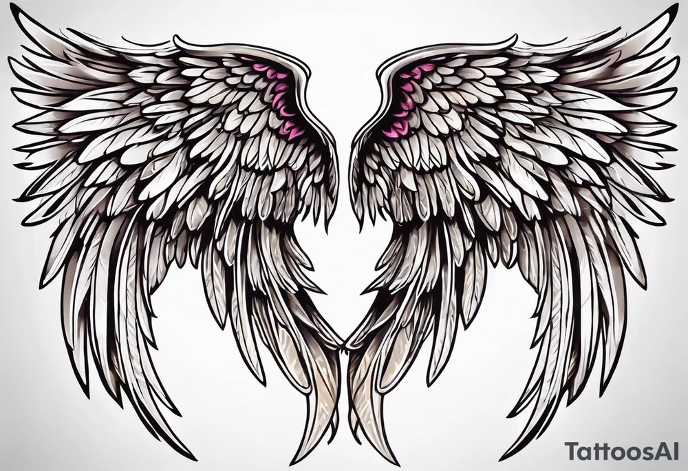 beautiful angel wings. with flilgree in the background tattoo idea
