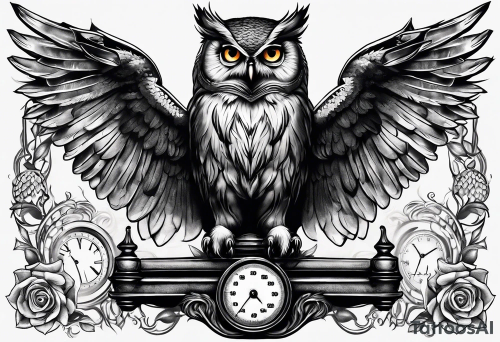 owl holding a scale with its claws tattoo idea