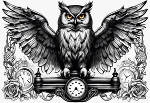 owl holding a scale with its claws tattoo idea