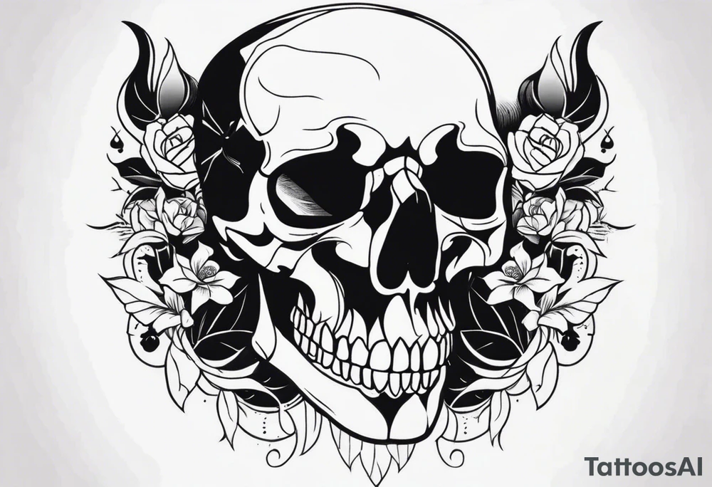skull open in two half for reveal a girl tattoo idea