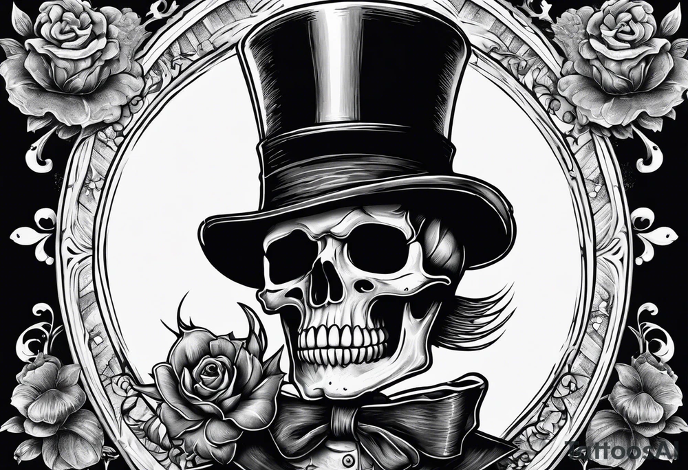 old time skeleton wearing a top hat holding a holy bible tattoo idea