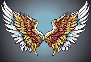 beautiful intricate colorful new school angel wings, tattoo idea