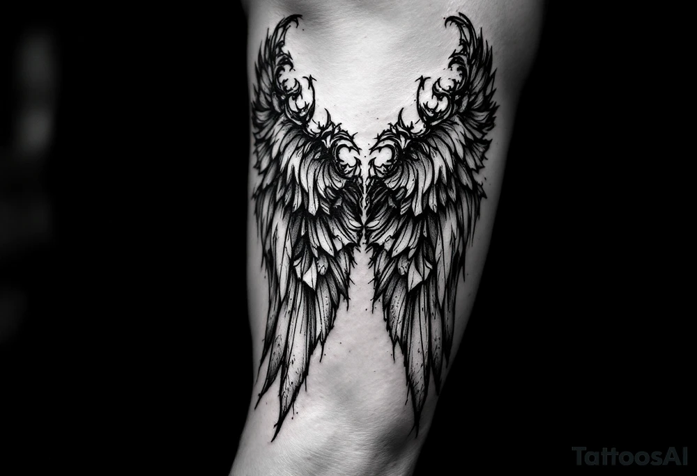 Arm sleeve for men with angels wings tattoo idea