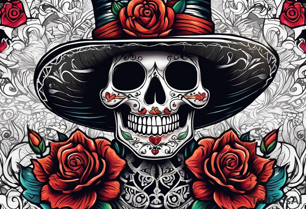 Mexico day of dead  rectangle  man skeleton tattoo idea