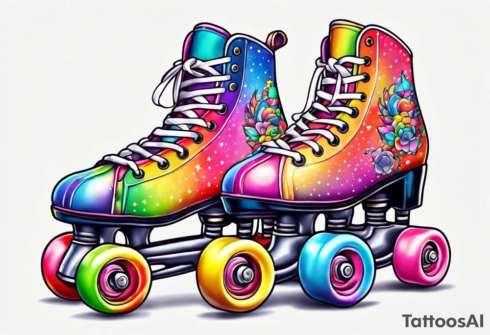 cute, pastel rainbow roller skates tattoo idea