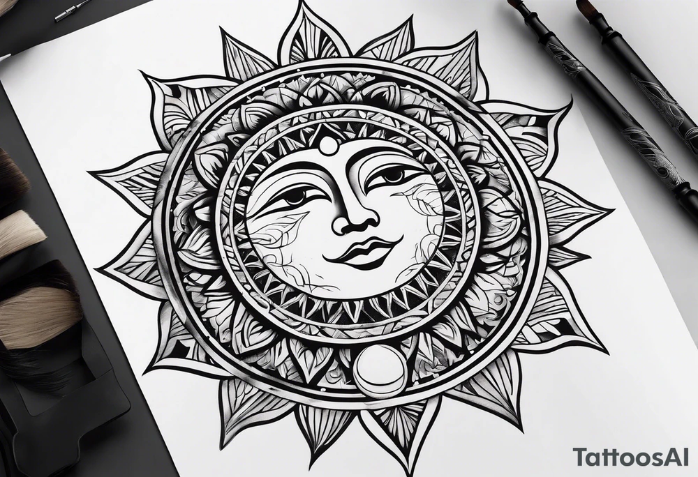 sun and moon line spirituality tattoo idea