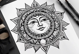 sun and moon line spirituality tattoo idea