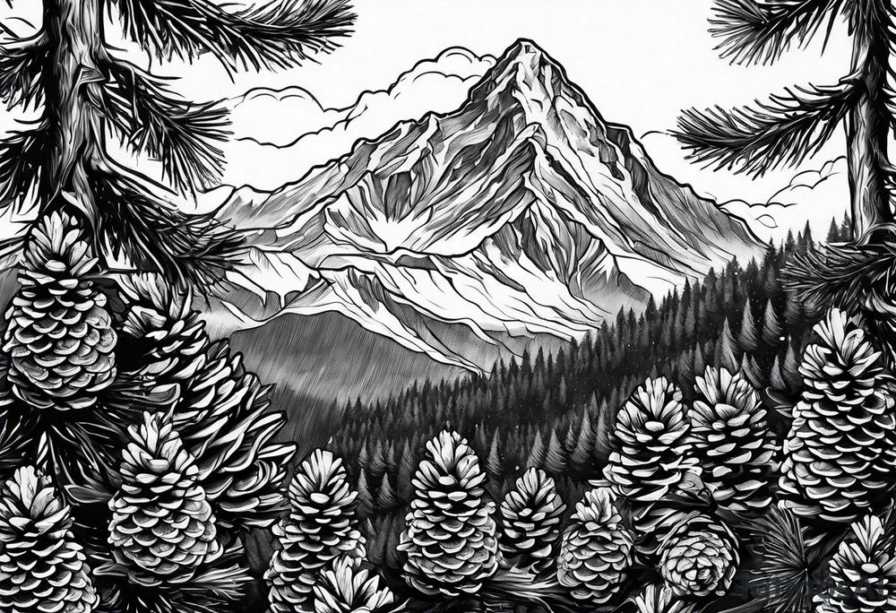 Pinecone transforming to a mountain tattoo idea