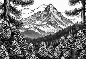 Pinecone transforming to a mountain tattoo idea