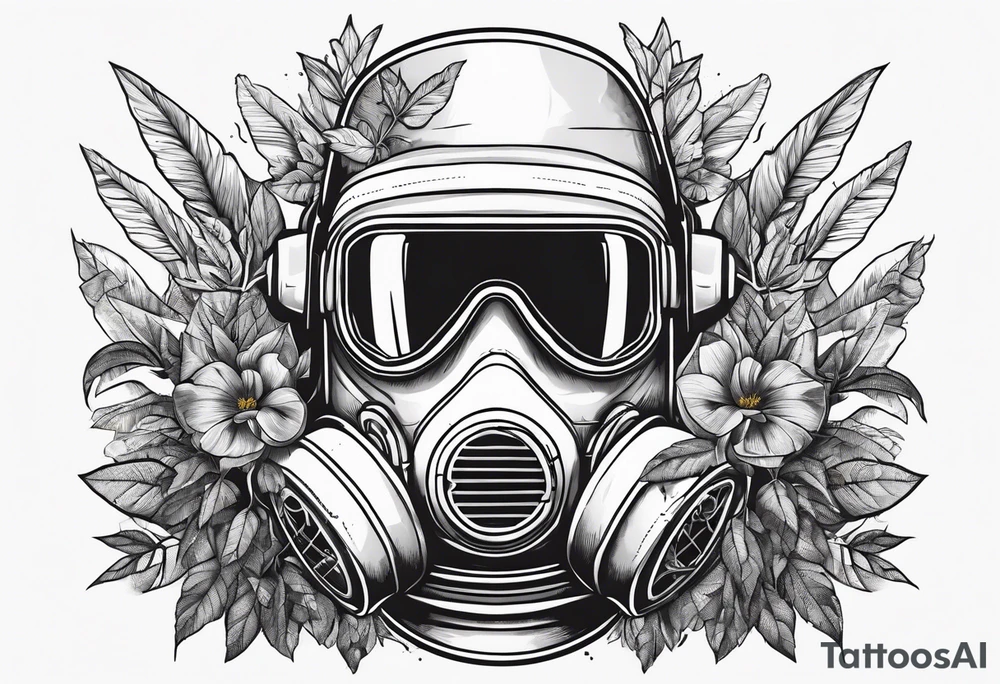 plants growing around a hazmat suit mask tattoo idea