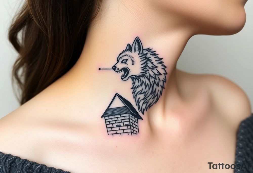 Big bad wolf  blowing down   a brick house tattoo idea