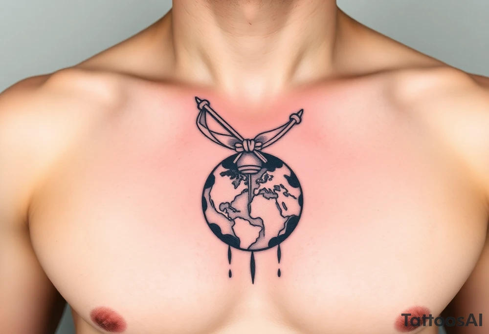 jupiter sign with bow hovering over the world tattoo idea