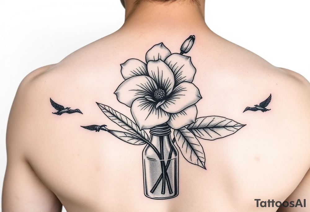 a Edelwiss flower in a winebottle.
in color
more sailor style tattoo idea