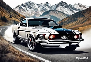 ford mustang speeding through the mountains tattoo idea