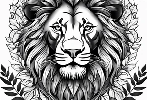 Lion face with leaves tattoo idea
