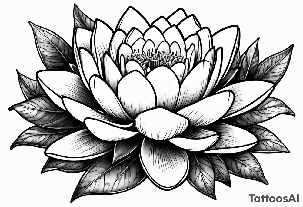 Water lily and larkspur bouquet tattoo idea