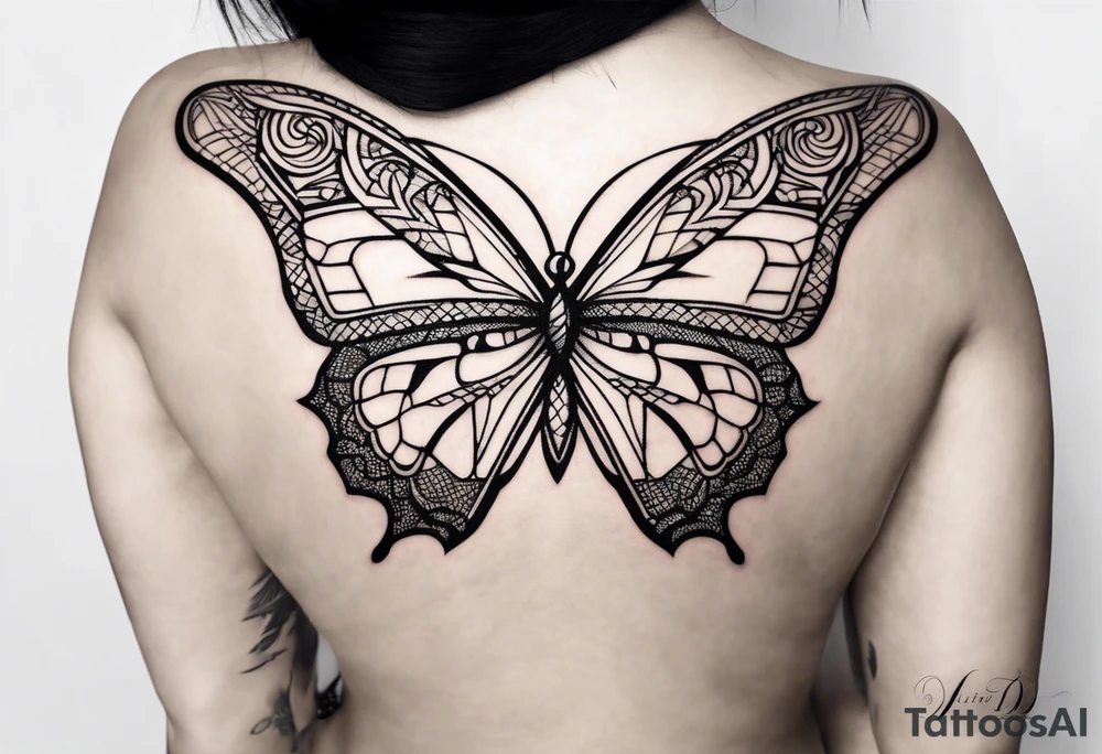 Small butterfly with Indra’s net blanket tattoo idea