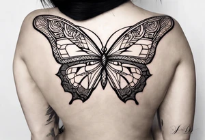 Small butterfly with Indra’s net blanket tattoo idea