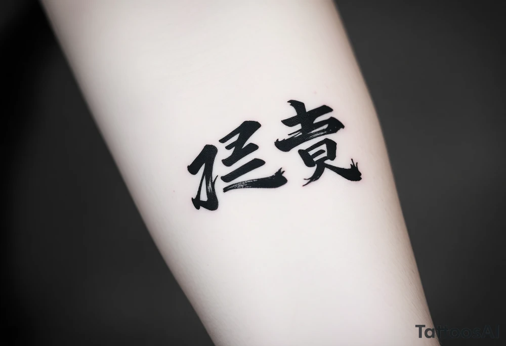 A black and gray tattoo design featuring the Japanese kanji 成長 (growth) and 忍耐 (perseverance), arranged vertically in bold brushstroke ink style. Surround the kanji with subtle martial arts symbolism, like a BJJ belt or grappling figures in motion. Incorporate inspirational energy similar to Kobe Bryant’s Mamba Mentality or Stephen Curry’s faith and discipline, reflected through minimalist elements like a subtle basketball silhouette or flame. The design should feel powerful, clean, and philosophical tattoo idea