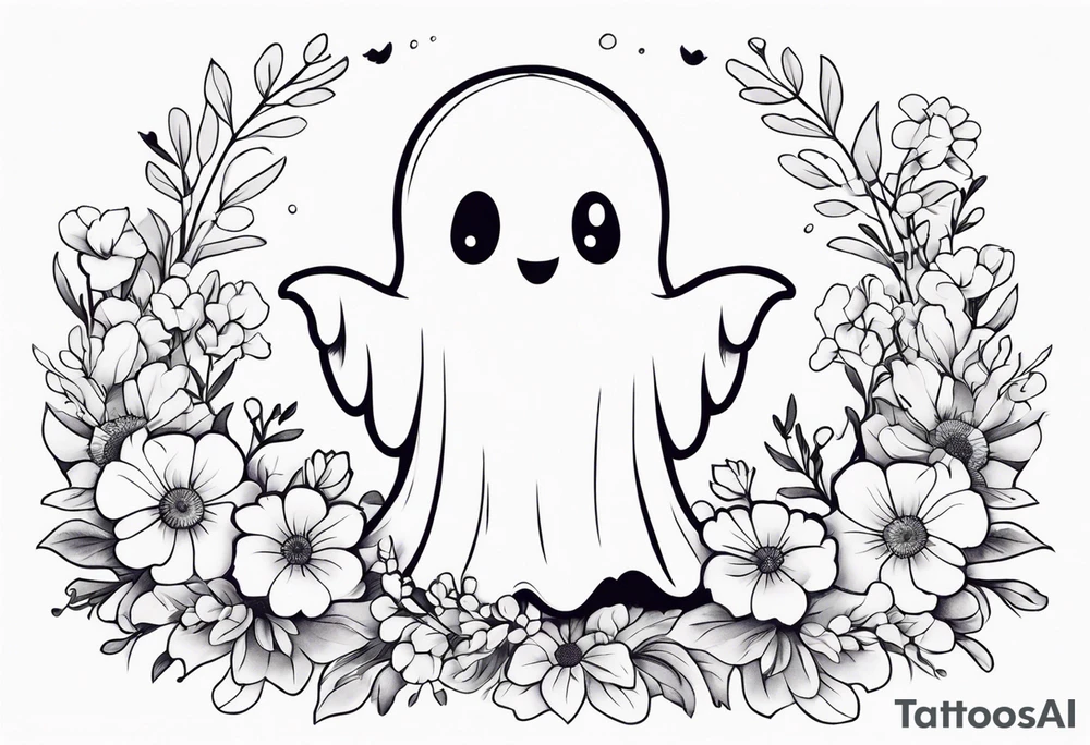 Cute ghost, surrounded by flowers, forearm or wrist tattoo tattoo idea Cute ghost, surrounded by flowers, forearm or wrist tattoo tattoo idea