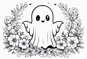 Cute ghost, surrounded by flowers, forearm or wrist tattoo tattoo idea
