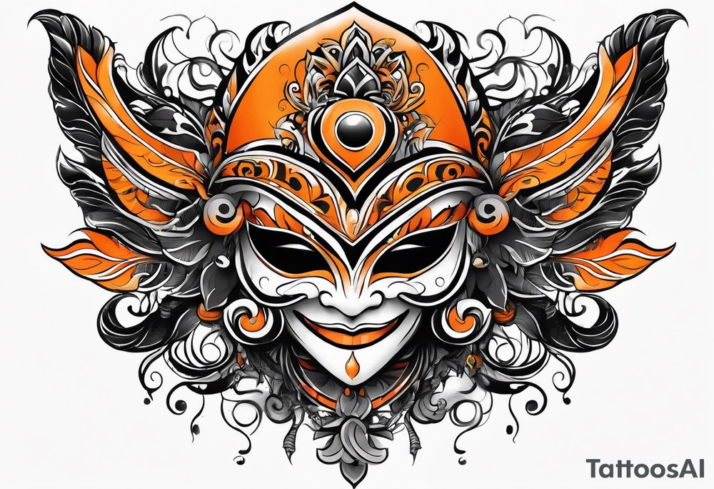 Laughing mask that is orange and black tattoo idea