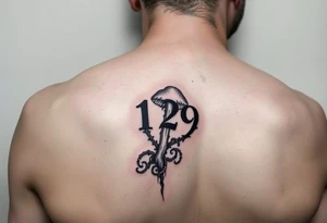 A 5x5cm squared forearm grunge tattoo with the number 129 and something like a fungus tattoo idea