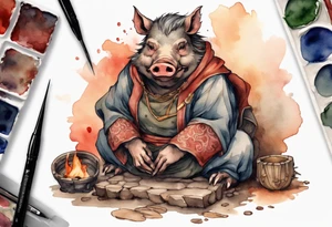 a Medieval boar sitting by the hearth tattoo idea