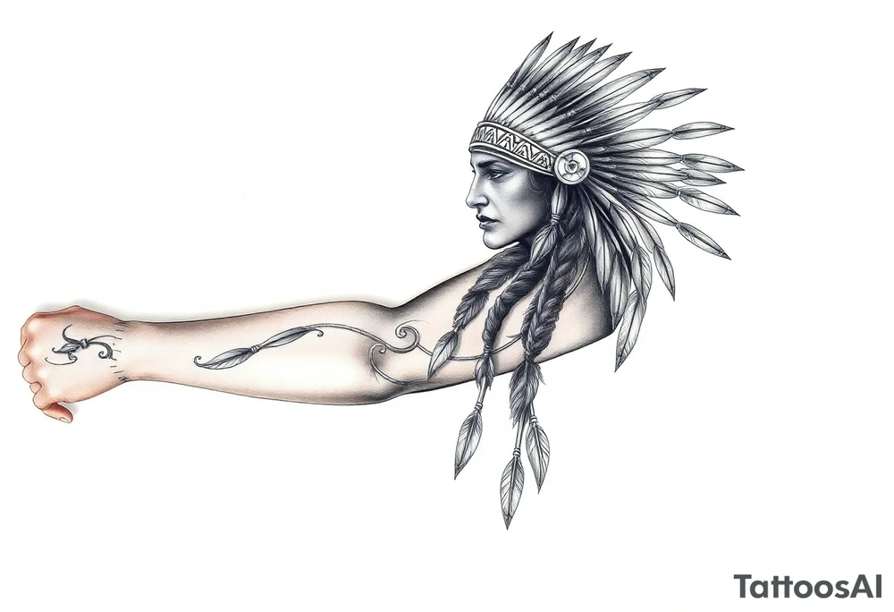 Native American warrior with head dress and arrows tattoo idea