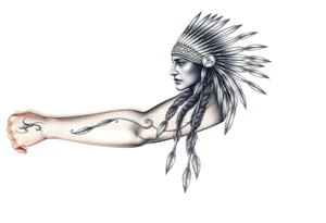 Native American warrior with head dress and arrows tattoo idea