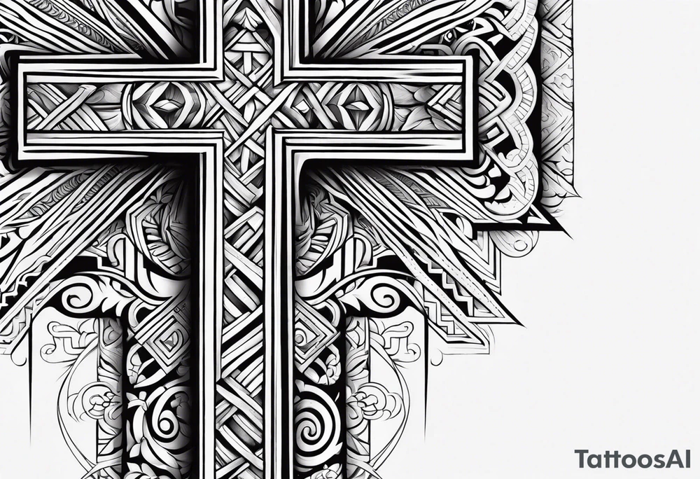 Samoan patterns surrounding a cross tattoo idea