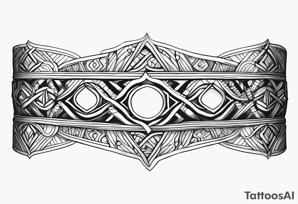 armband tattoo, masculine, narrow, horizontal with atoms chain pattern tattoo idea