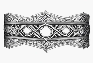 armband tattoo, masculine, narrow, horizontal with atoms chain pattern tattoo idea
