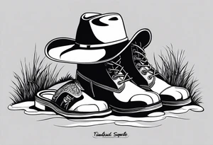 Keep it simple. One pair of timberland boots. One pair of flip flops and a cowboyhat on the Beach. tattoo idea