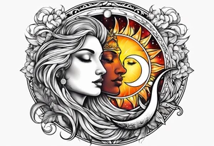 Twin flame with sun and moon tattoo idea