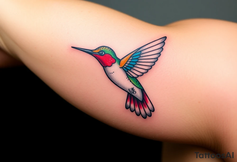 A hummingbird flying through a cartouche (Egyptian nameplate) that spells out a meaningful word like “Life” or “Strength.”(only red , blue and black are possible colors) tattoo idea