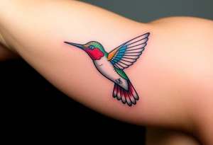 A hummingbird flying through a cartouche (Egyptian nameplate) that spells out a meaningful word like “Life” or “Strength.”(only red , blue and black are possible colors) tattoo idea