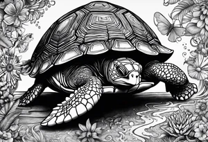 Turtle high on drugs, close up tattoo idea