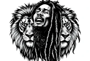 an image that represent jamaica island life with lions and bob marley tattoo idea