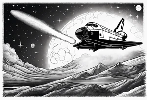 black and white space shuttle launching into space tattoo idea