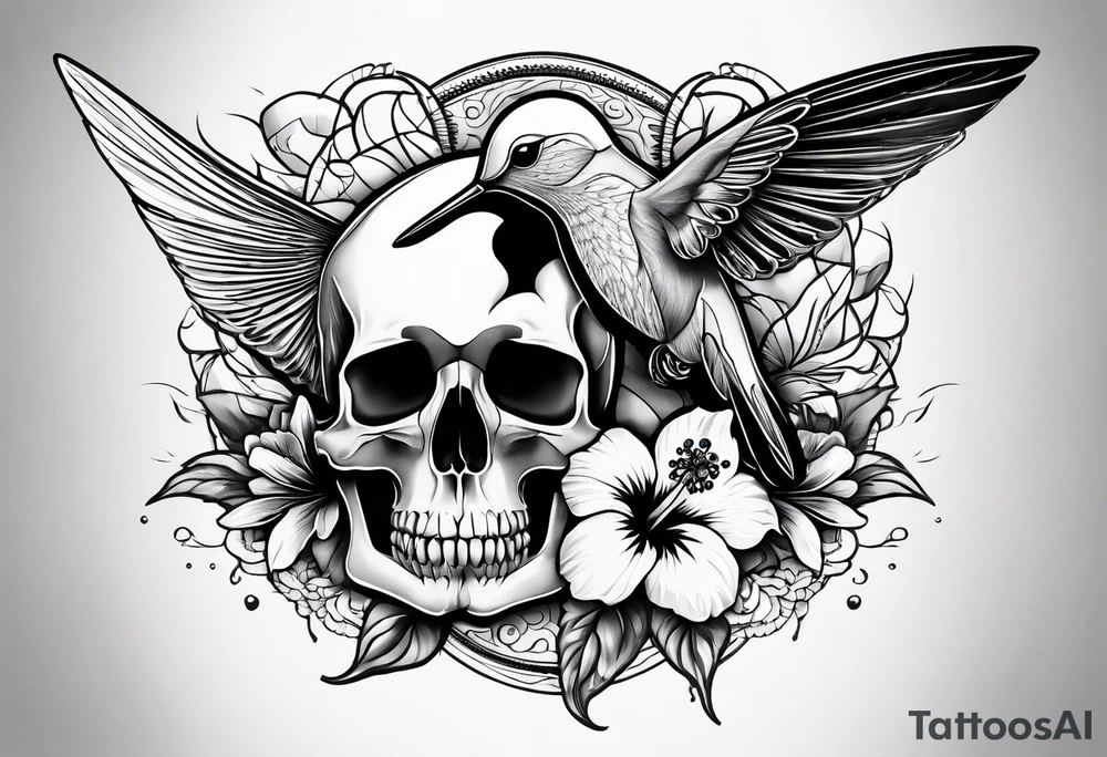 hummingbird, skull, hibiscus flower, storm clouds, lightning tattoo idea hummingbird, skull, hibiscus flower, storm clouds, lightning tattoo idea
