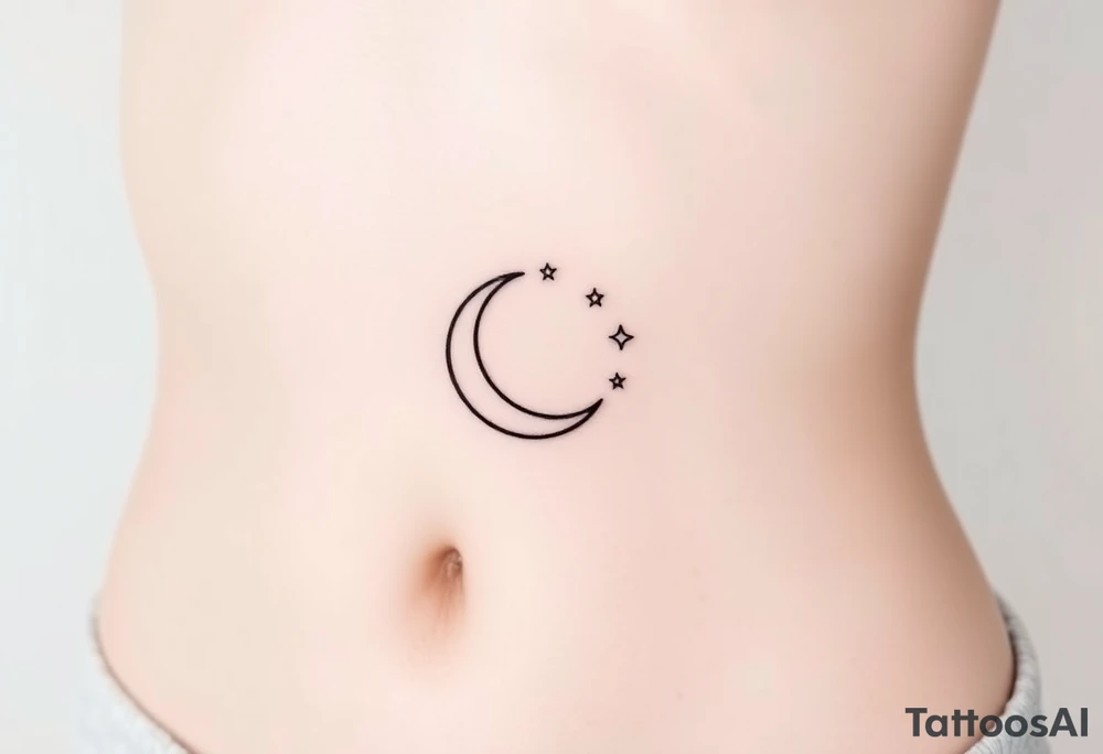 Very small crescent moon with stars tattoo idea