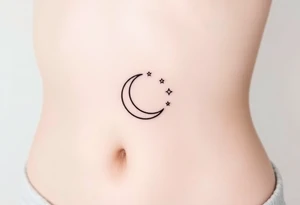 Very small crescent moon with stars tattoo idea