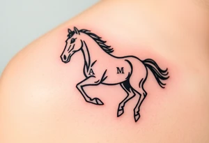 horse silhouette 
from the front which gallops from the front, with the 3 small letters discreetly integrated: L, A, M tattoo idea